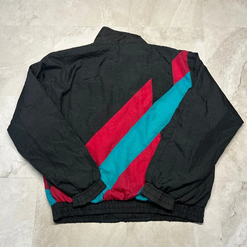 Athletic Works Windbreaker Black Red Teal 90s Colorblock Jacket Mens Large Retro